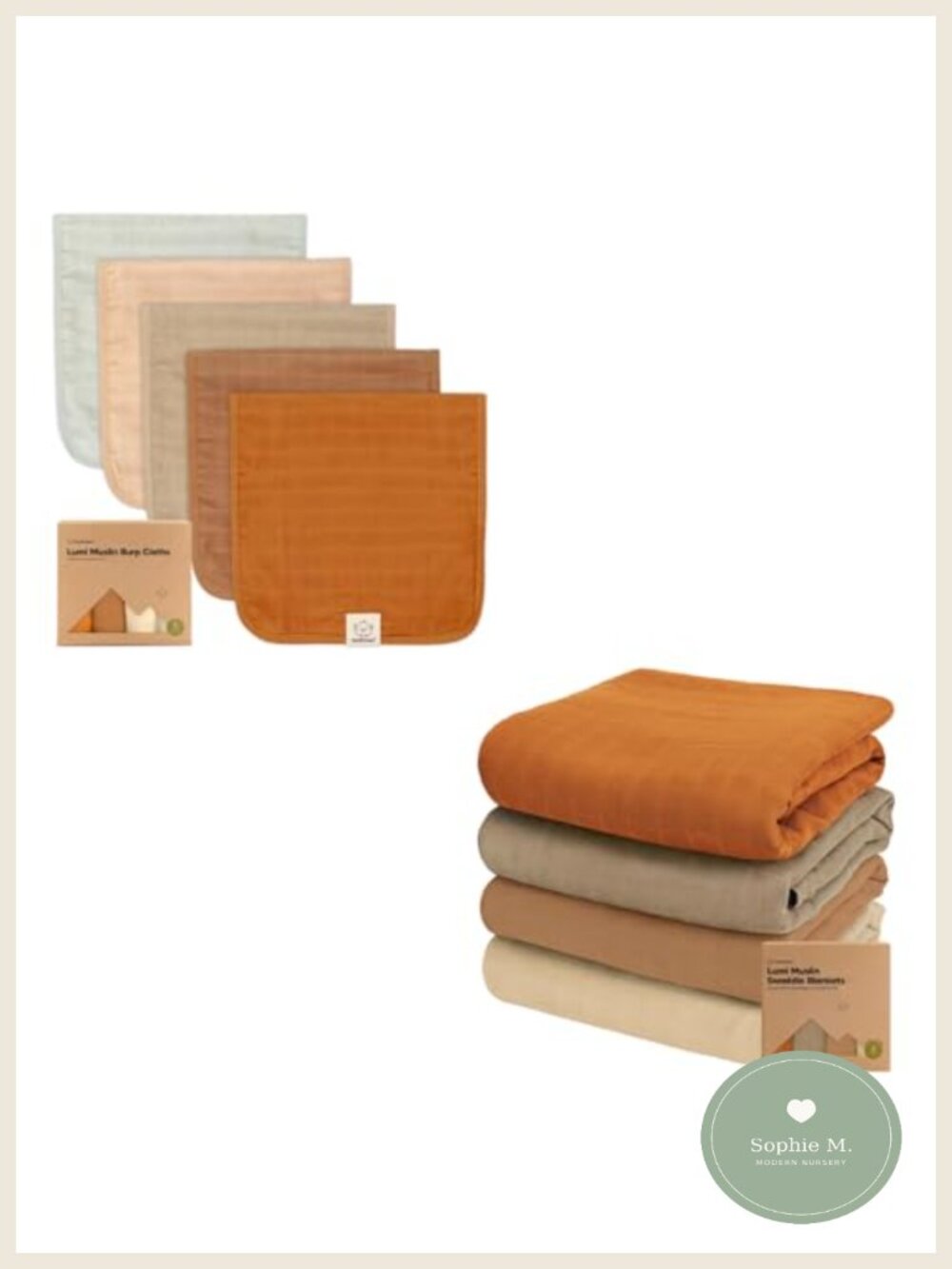 Organic Muslin Burp Cloths 5-Pack & Swaddle Blankets 4-Pack Baby Essentials Set